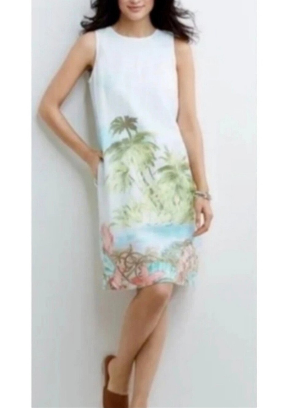 J. Jill White Tank Top with Pastel Tropical Print